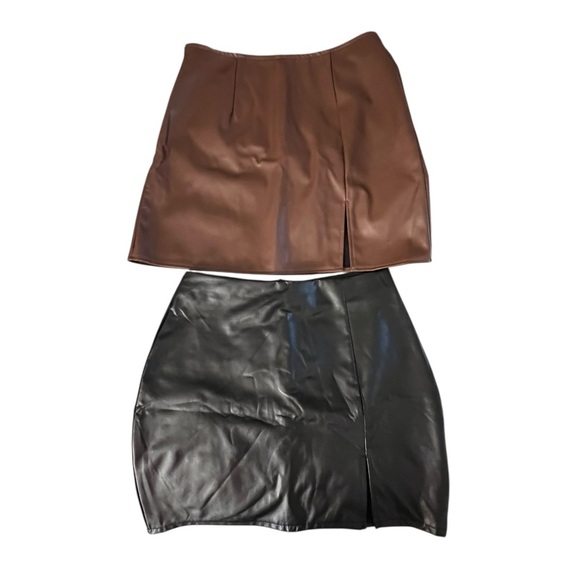 Dresses & Skirts - Brown and Black pleather Skirt Set